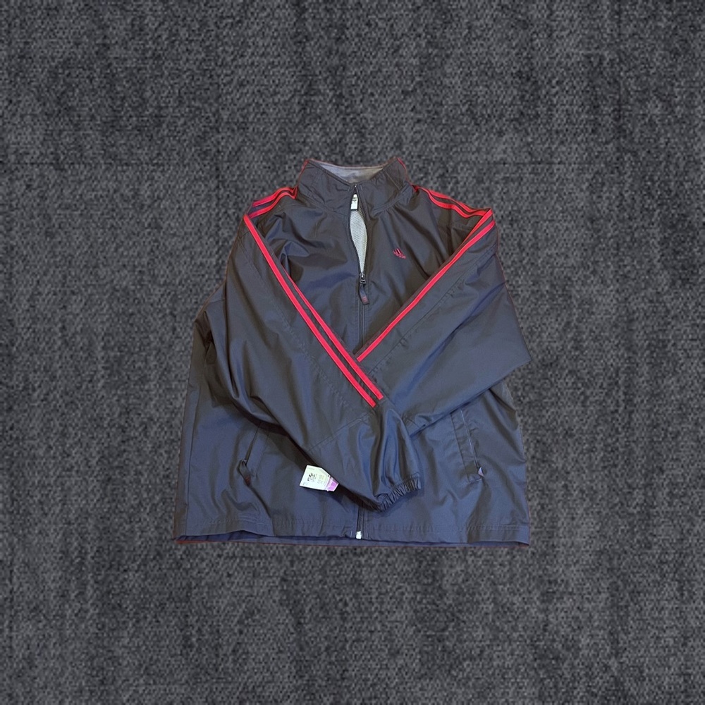 Y2K Vintage Adidas Track Windbreaker Jacket Mens Medium Grey Red Stripes